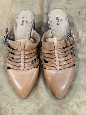 Susina Women's Brown Strappy Pointed Mule with Buckle